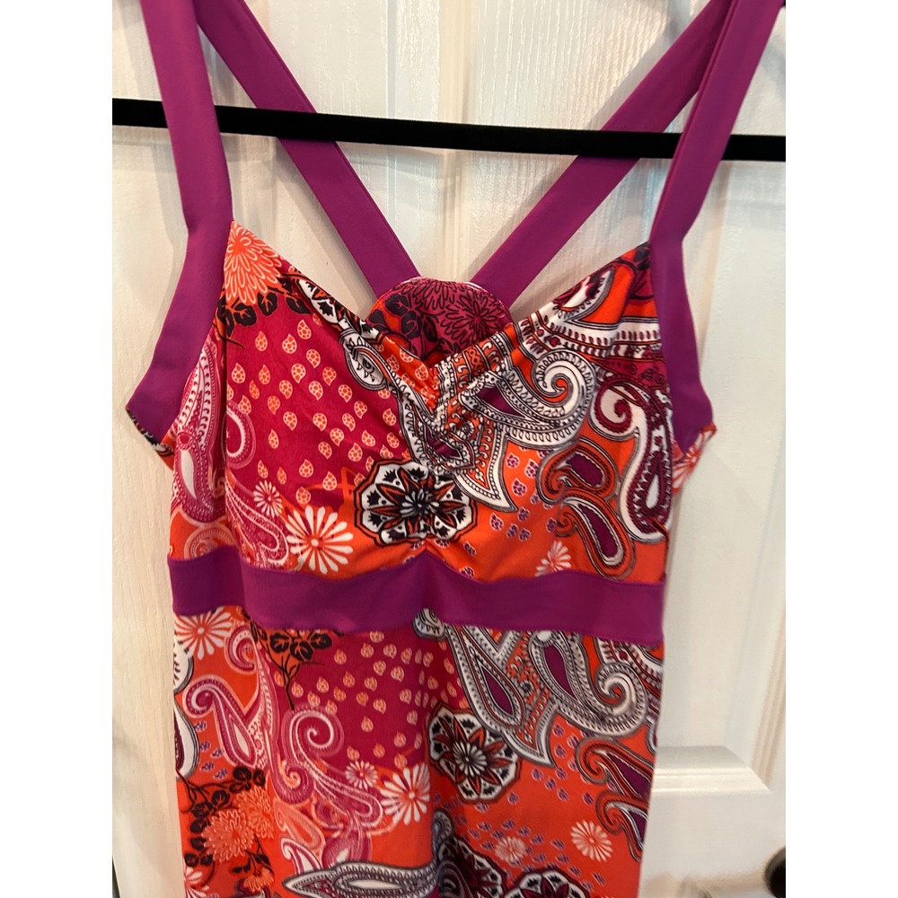 Prana Athletic Dress Orange Magenta Paisley Print Crossback Shelf Bra Yoga Hike - Picture 5 of 7